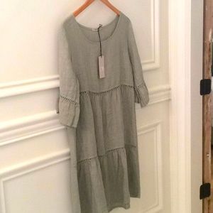 NWT LUNGO L’ARNO LINEN SAGE DRESS SIZE SMALL